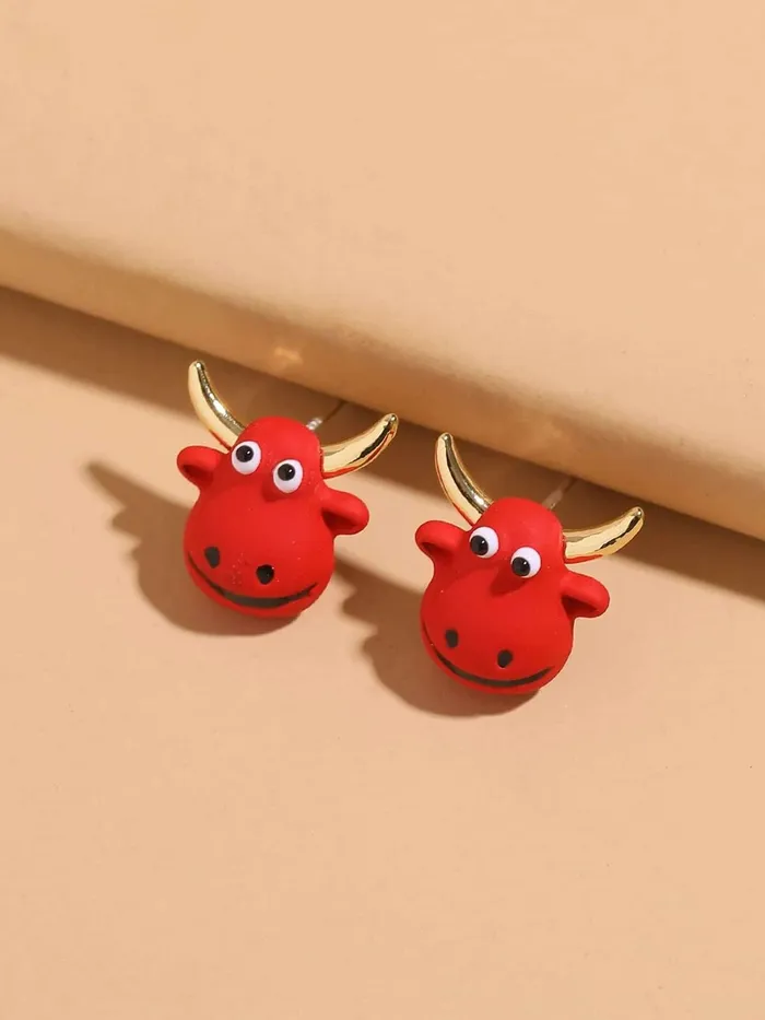 Yellow Chimes Rings Yellow Chimes Earrings for Women and Girls Studs for Girls Red Color Bull Face Designed Stud Earrings Birthday Gift for girls and women Anniversary Gift for Wife