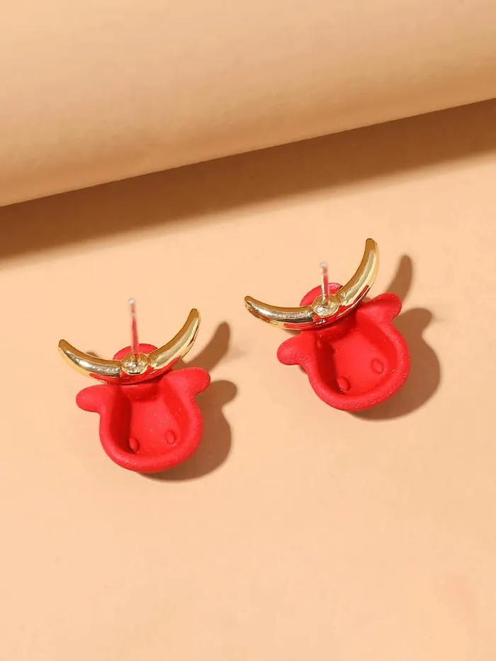 Yellow Chimes Rings Yellow Chimes Earrings for Women and Girls Studs for Girls Red Color Bull Face Designed Stud Earrings Birthday Gift for girls and women Anniversary Gift for Wife