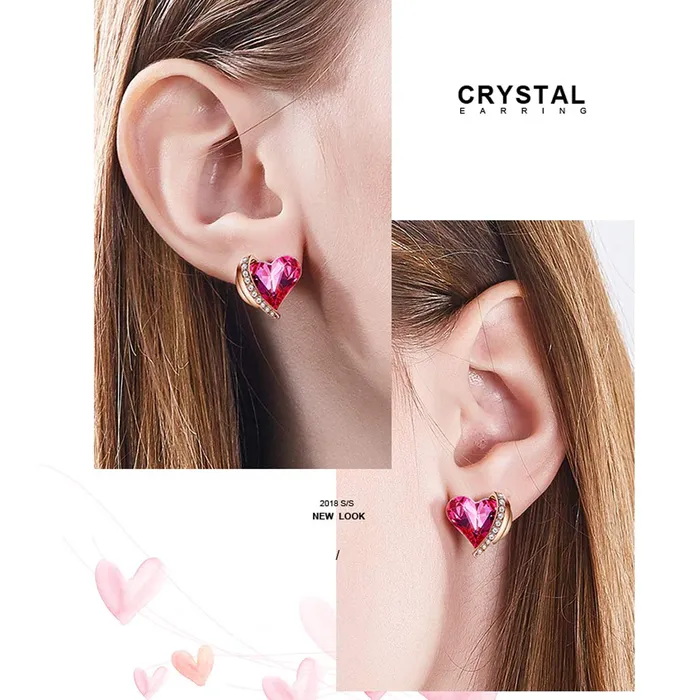 Yellow Chimes Rings Yellow Chimes Earrings for Women Girls Pink Crystals from Swarovski Studs Rosegold Toned Valentines Special Love Heart Stud Earrings for Women Birthday Anniversary Gift