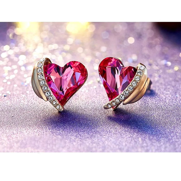 Yellow Chimes Rings Yellow Chimes Earrings for Women Girls Pink Crystals from Swarovski Studs Rosegold Toned Valentines Special Love Heart Stud Earrings for Women Birthday Anniversary Gift