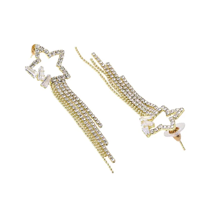 Yellow Chimes Rings Yellow Chimes Earrings For Women Gold Tone Crystal Star Shape Long Chain Tassel Dangler Earrings For Women and Girls
