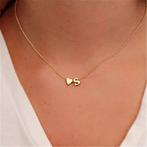 Yellow Chimes Rings Yellow Chimes Elegant and Beautiful Simple Heart Shaped Alphabet Letter S Love Proposal Gold Plated Chain Necklace Foe Women and Girls