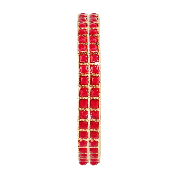 Yellow Chimes Rings Yellow Chimes Exclusive Ruby Studded 2 PC Gold Plated Traditional Bangles Set for Women and Girls