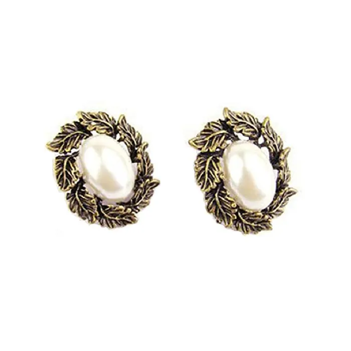 Yellow Chimes Rings Yellow Chimes Geometric Design Studded Pearl Crystal Gold Plated Stud Drop Earrings for Women and Girls