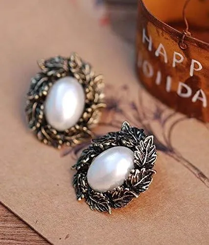 Yellow Chimes Rings Yellow Chimes Geometric Design Studded Pearl Crystal Gold Plated Stud Drop Earrings for Women and Girls