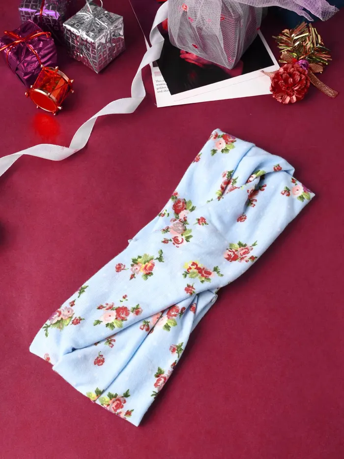 Yellow Chimes Rings Yellow Chimes Head Bands for Girls Headbands for Women Fabric Floral Printed Blue Headband Hair Accessories for Women and Girls