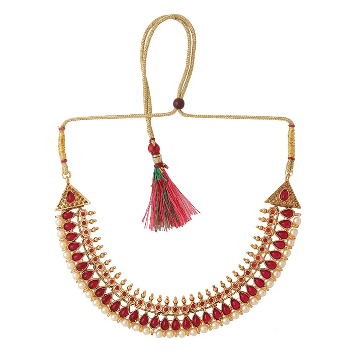 Yellow Chimes Rings Yellow Chimes Jewellery Set for Women and Girls Crystal Jewellery Set for Women Gold Plated Pink Stone Choker Necklace Set Birthday Gift for girls and women Anniversary Gift for Wife