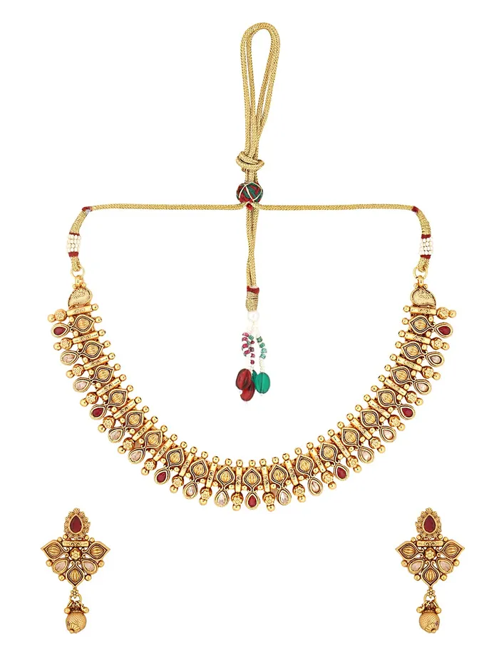 Yellow Chimes Rings Yellow Chimes Jewellery Set for Women Gold Toned Crystal Studded Choker Necklace Set with Earrings for Women and Girls