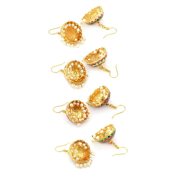 Yellow Chimes Rings Yellow Chimes Meenakari Jhumka Earrings for Women Combo of 4 Pairs Meenakari Handcrafted Jaipur Rajasthani Style Traditional JhumkaJhumki Earrings for Women and Girls