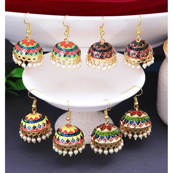 Yellow Chimes Rings Yellow Chimes Meenakari Jhumka Earrings for Women Combo of 4 Pairs Meenakari Handcrafted Jaipur Rajasthani Style Traditional JhumkaJhumki Earrings for Women and Girls
