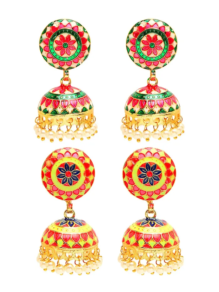 Yellow Chimes Rings Yellow Chimes Meenakari Jumka Earrings with Ethnic Design Gold Plated Traditional Beads Combo of 2 pair for Women and Girls Yellow Chimes Rings Yellow Chimes Meenakari Jumka Earrings with Ethnic Design Gold Plated Traditional Beads Combo of 2 pair for Women and Girls