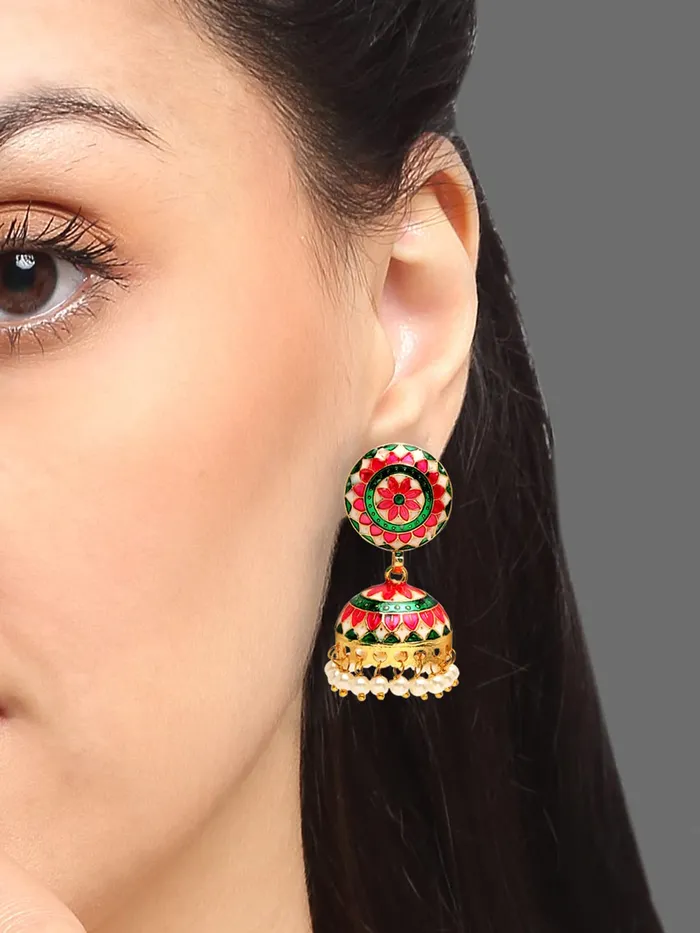 Yellow Chimes Rings Yellow Chimes Meenakari Jumka Earrings with Ethnic Design Gold Plated Traditional Beads Combo of 2 pair for Women and Girls