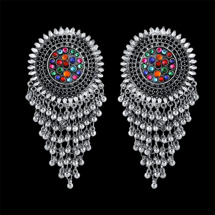 Yellow Chimes Rings Yellow Chimes Oxidised Danglers Earrings for Women Silver Oxidised Dangler Gypsy look Afghani Antique Chandbali Earrings for Women and Girls