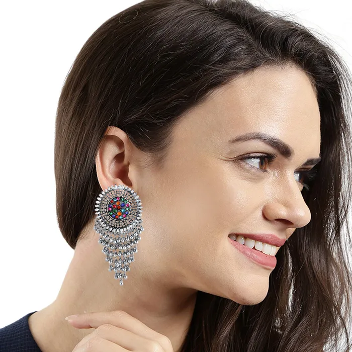 Yellow Chimes Rings Yellow Chimes Oxidised Danglers Earrings for Women Silver Oxidised Dangler Gypsy look Afghani Antique Chandbali Earrings for Women and Girls