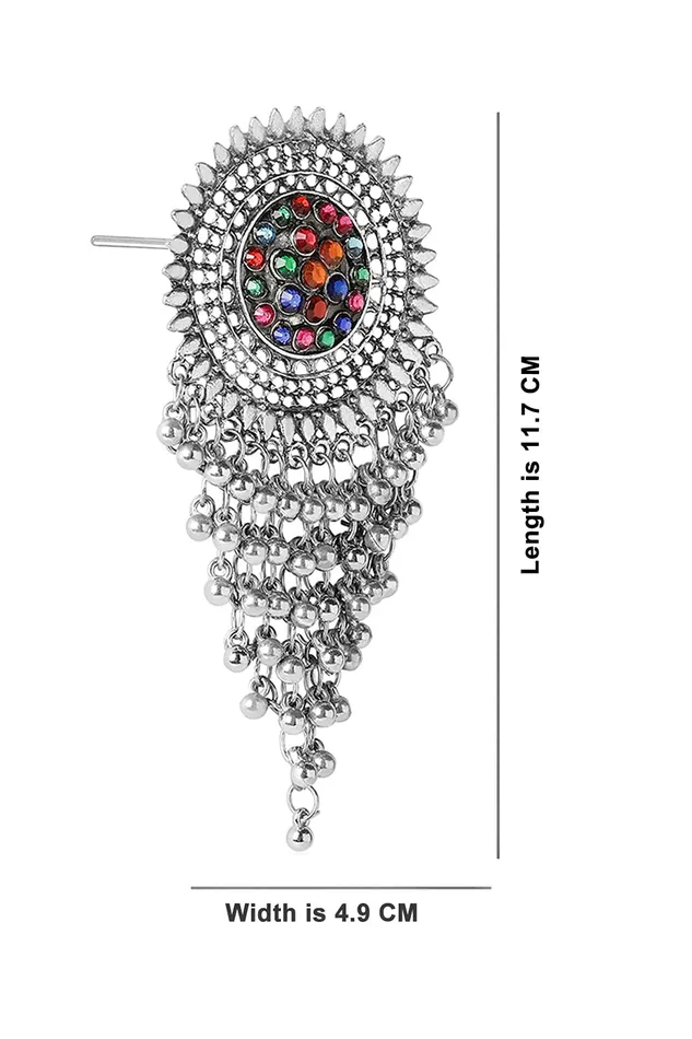 Yellow Chimes Rings Yellow Chimes Oxidised Danglers Earrings for Women Silver Oxidised Dangler Gypsy look Afghani Antique Chandbali Earrings for Women and Girls