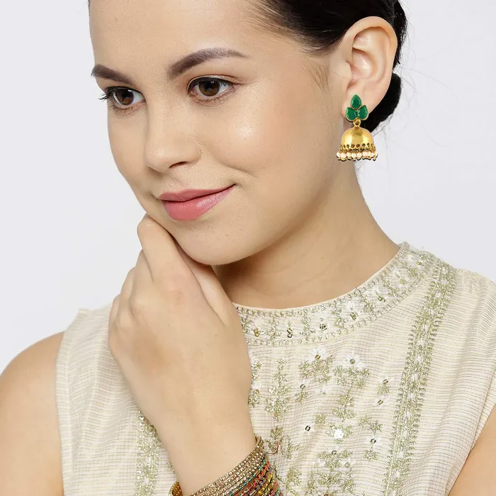 Yellow Chimes Rings Yellow Chimes Oxidized Green Golden Goldplated Copper Traditional JhumkaJhumki Earrings for Women and Girls Combo of Two Pairs