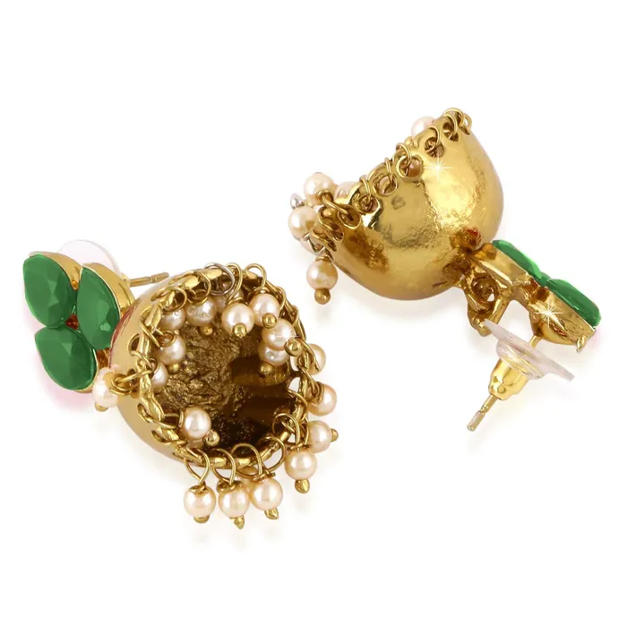 Yellow Chimes Rings Yellow Chimes Oxidized Green Golden Goldplated Copper Traditional JhumkaJhumki Earrings for Women and Girls Combo of Two Pairs