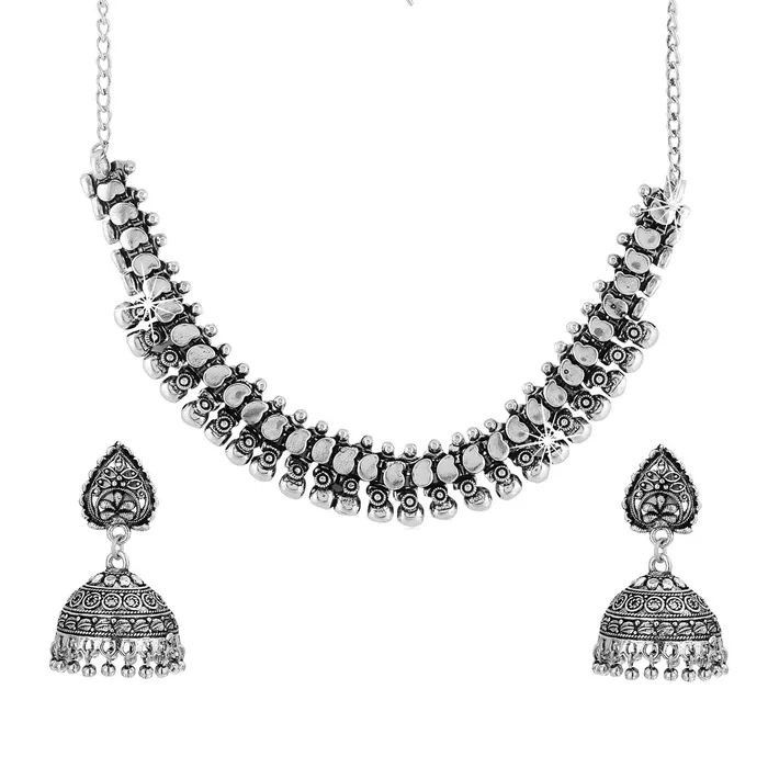 Yellow Chimes Rings Yellow Chimes Oxidized Silver Jewellery Set for Women