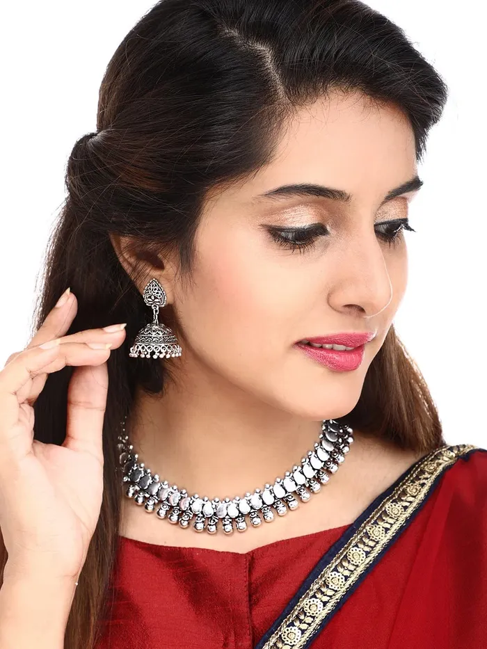 Yellow Chimes Rings Yellow Chimes Oxidized Silver Jewellery Set for Women