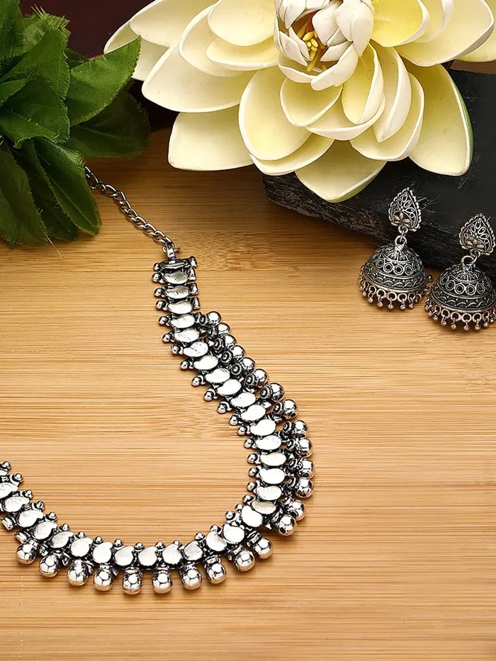 Yellow Chimes Rings Yellow Chimes Oxidized Silver Jewellery Set for Women