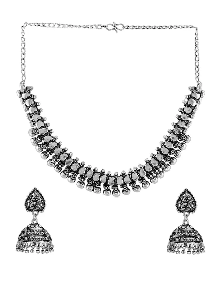 Yellow Chimes Rings Yellow Chimes Oxidized Silver Jewellery Set for Women