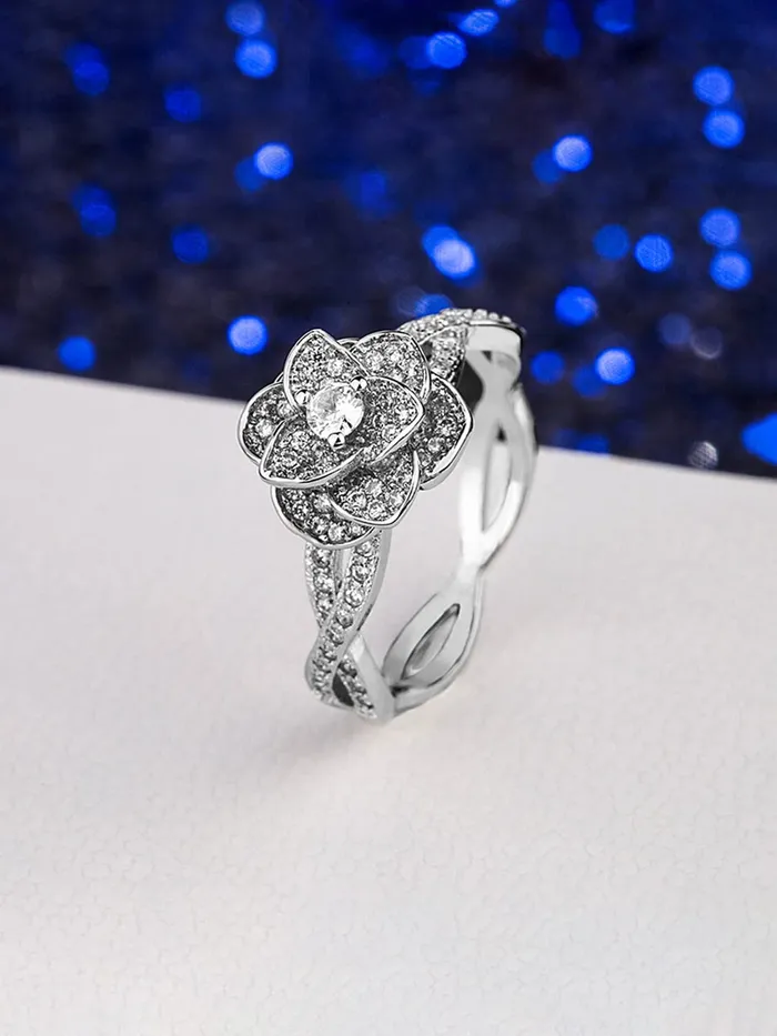 Yellow Chimes Rings Yellow Chimes Ring for women Elegant Austrian White Stone Crystal Studded Silver toned Ring for Women and Girls Size US 6