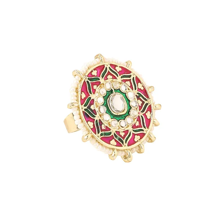 Yellow Chimes Rings Yellow Chimes Rings for Women 3 Pcs Set of Adjustable Kundan Studded Rings for Women and Girls