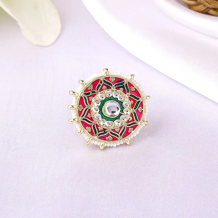 Yellow Chimes Rings Yellow Chimes Rings for Women 3 Pcs Set of Adjustable Kundan Studded Rings for Women and Girls