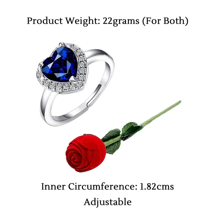 Yellow Chimes Rings Yellow Chimes Rings for Women Valentines Gift Combo of Dual Heart 925 Silver Plated Crystal Ring in Red Velvet Rose Ring Box for Women and GirlsSize US 8