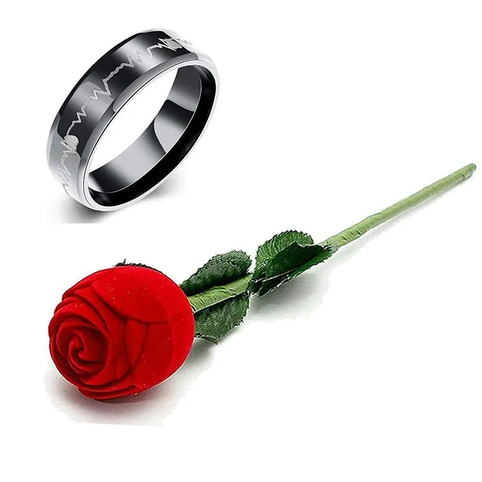 Yellow Chimes Rings Yellow Chimes Rings for Women Valentines Set of Heartbeat Love Message Stainless Steel Ring in Red Velvet Rose Ring Box for Women and Girls
