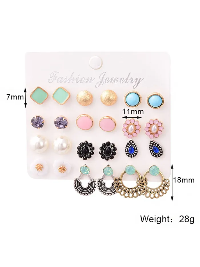 Yellow Chimes Rings Yellow Chimes Stud Earrings for Women Set of 12 Pairs Multicolor Stones Colourful Combo Stud Earrings For Women and Girls