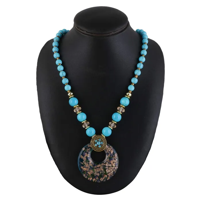 Yellow Chimes Rings Yellow Chimes Stylish and Trandy Handmade Turquoise Beads Crystal Classic Design Long Chain Pendant Necklace for Women and Girls
