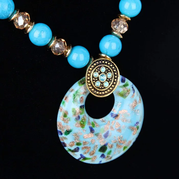 Yellow Chimes Rings Yellow Chimes Stylish and Trandy Handmade Turquoise Beads Crystal Classic Design Long Chain Pendant Necklace for Women and Girls