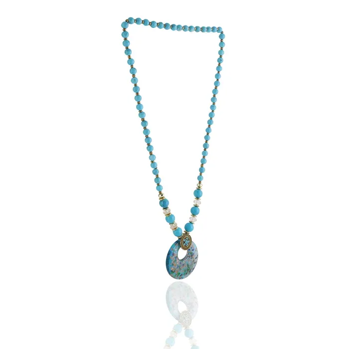 Yellow Chimes Rings Yellow Chimes Stylish and Trandy Handmade Turquoise Beads Crystal Classic Design Long Chain Pendant Necklace for Women and Girls