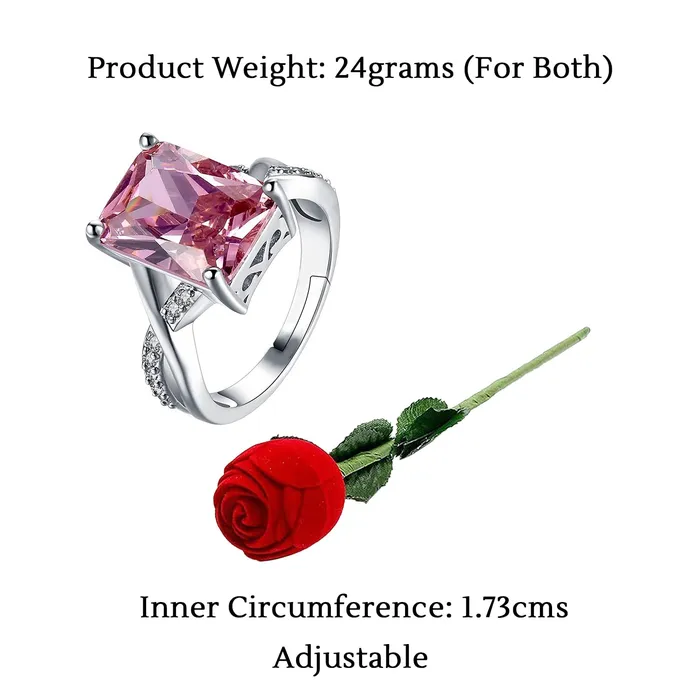 Yellow Chimes Rings Yellow Chimes Valentines Gift Combo of Crystals from Swarovski Pink Designer Ring in Red Velvet Rose Ring Box for Women and Girls