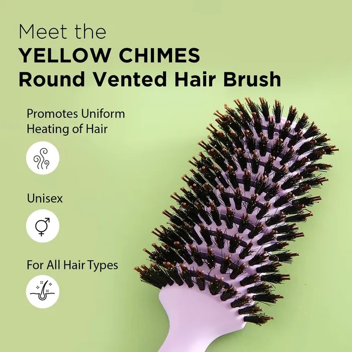 Yellow Chimes Round Vented Hair Brush for Quick Drying Pain Free Detangling Smoothens Stylish design Flexible Nylon Bristles Suitable for All Hair Types Yellow Chimes Earrings