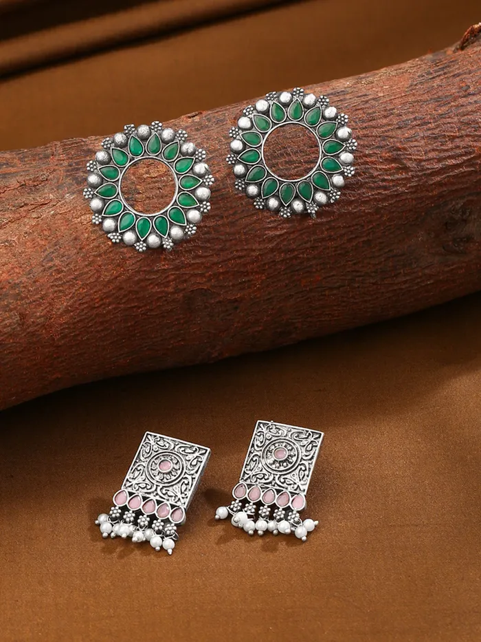 Yellow Chimes Silver Oxidised Earrings for Women Girls Traditional Oxidised Silver Stud Earrings Combo of 2 Pairs Monalisa Stone Studded Earrings Birthday Anniversary Gift for Wife Women Yellow Chimes Bracelets