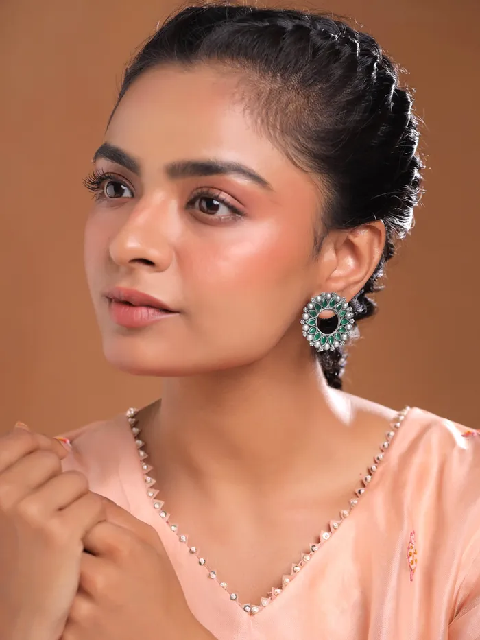 Yellow Chimes Silver Oxidised Earrings for Women Girls Traditional Oxidised Silver Stud Earrings Combo of 2 Pairs Monalisa Stone Studded Earrings Birthday Anniversary Gift for Wife Women Yellow Chimes Bracelets