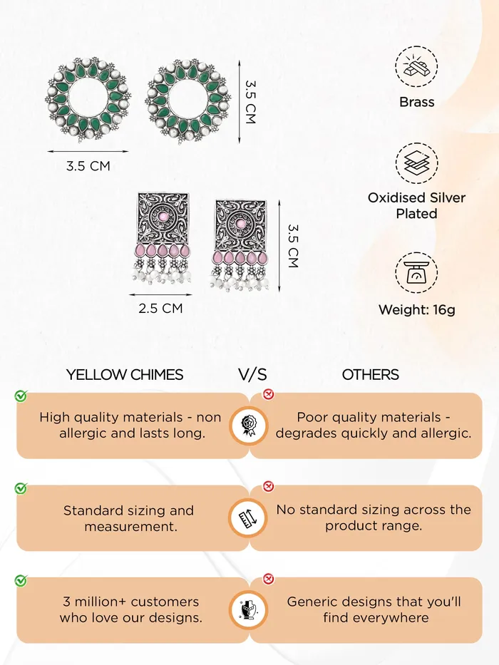 Yellow Chimes Silver Oxidised Earrings for Women Girls Traditional Oxidised Silver Stud Earrings Combo of 2 Pairs Monalisa Stone Studded Earrings Birthday Anniversary Gift for Wife Women Yellow Chimes Bracelets