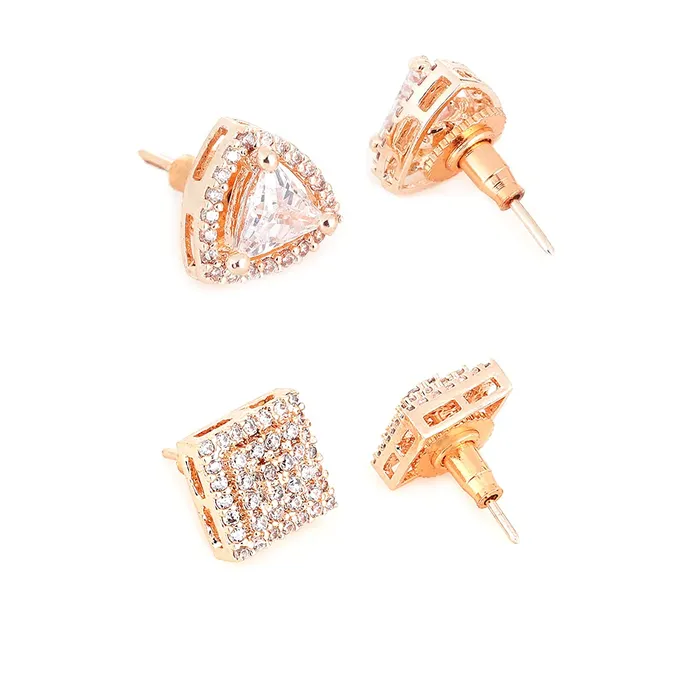 Yellow Chimes Stud Earrings for Women Classic ADAmerican Diamond Earrings Rose Gold Plated Combo of 2 Pairs Stud Earrings for Women and Girls Yellow Chimes Necklaces
