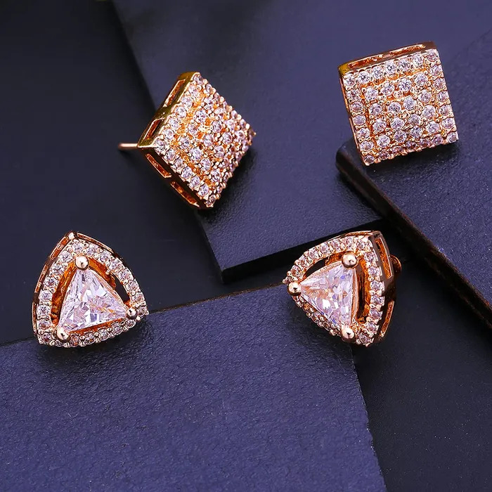 Yellow Chimes Stud Earrings for Women Classic ADAmerican Diamond Earrings Rose Gold Plated Combo of 2 Pairs Stud Earrings for Women and Girls Yellow Chimes Necklaces