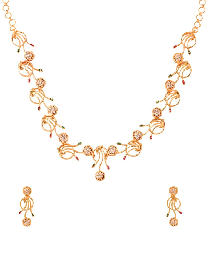 Yellow Chimes Stunning Gold Plated Diamond Necklace Set AD Jewellery Set Includes Earrings 22 cm Rings Yellow Chimes Stunning Gold Plated Diamond Necklace Set AD Jewellery Set Includes Earrings 22 cm Rings