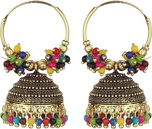 Yellow Chimes Stylish Classic Design Oxidized Gold Plated Traditional Beads Hoops Jhumka Jhumki Bali Earrings for Women and Girls Yellow Chimes Necklaces Yellow Chimes Stylish Classic Design Oxidized Gold Plated Traditional Beads Hoops Jhumka Jhumki Bali Earrings for Women and Girls Yellow Chimes Necklaces
