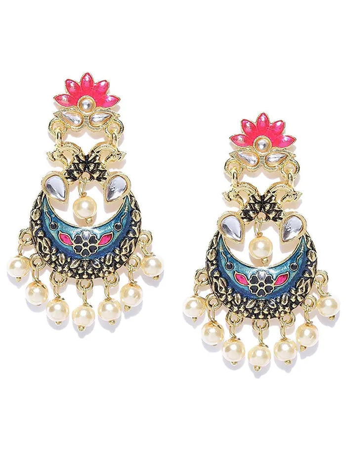 Yellow Chimes Stylish Meenakari Hand Crafted Traditional Gold Plated and Pearl Chand Bali Earrings for Women Blue Pink YCTJERKLNGBL Yellow Chimes Earrings Yellow Chimes Stylish Meenakari Hand Crafted Traditional Gold Plated and Pearl Chand Bali Earrings for Women Blue Pink YCTJERKLNGBL Yellow Chimes Earrings