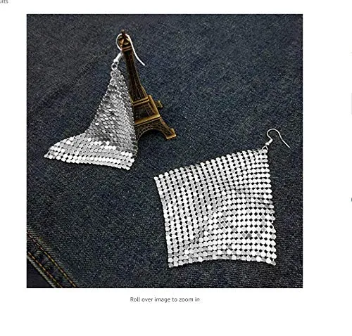 Yellow Chimes Tassel Earrings for Women Metallic Mesh Grid Sequins Silver Tassel Long Drop Earrings Women and Girls Yellow Chimes Earrings