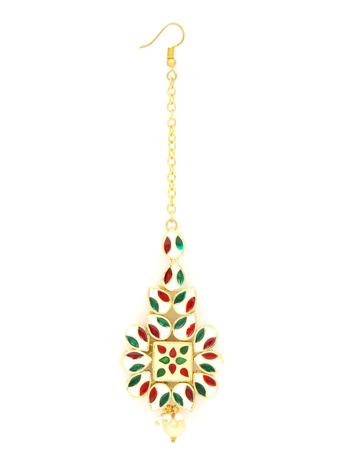 Yellow Chimes Traditional Gold Plated Kundan Studded Designer Ethnic Maang Tikka for Women and Girls Yellow Chimes Necklaces