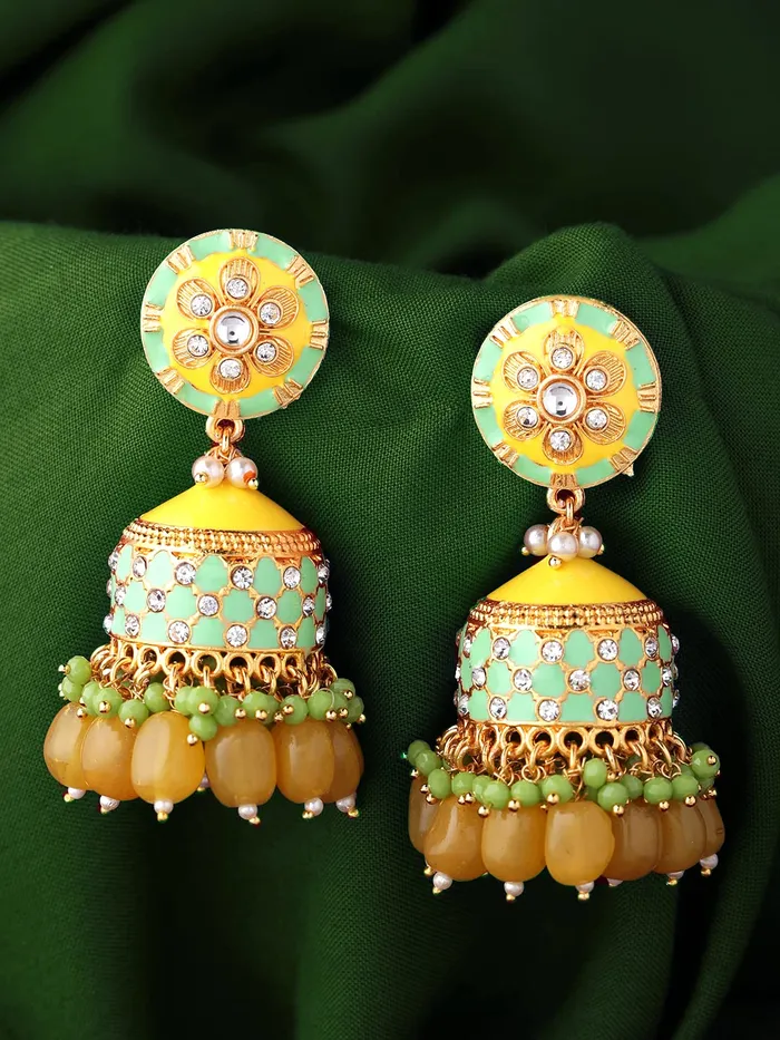 Yellow Chimes Traditional Gold Toned Yellow Floral Design Pearl Meenakari Jhumka Jhumki Earrings for Women and Girls Medium YCTJER92MNKJHKYL Yellow Chimes Earrings