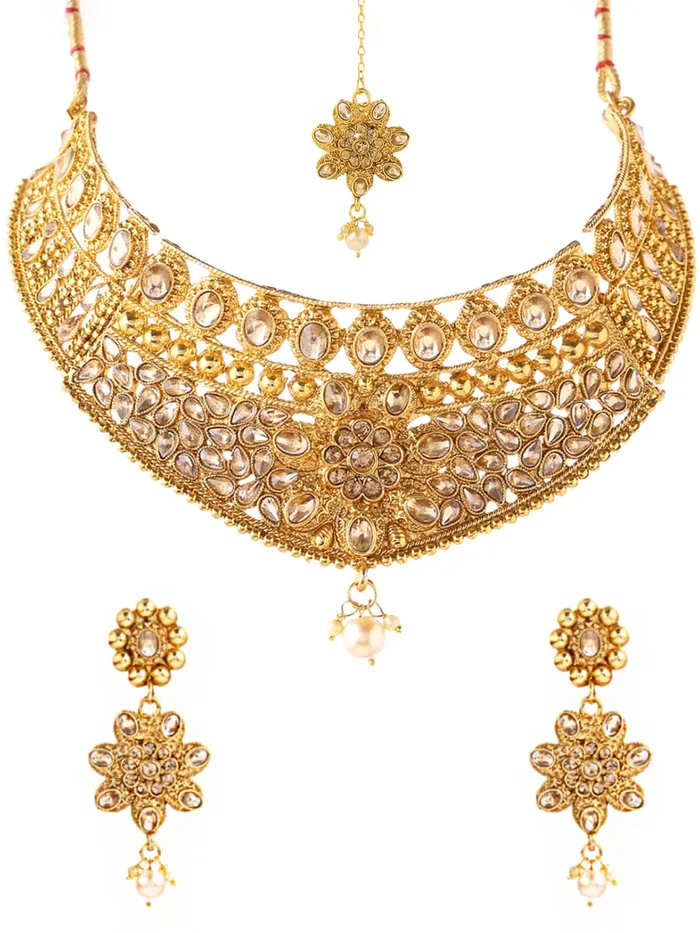 Yellow Chimes Traditional Jewellery Set for Women GoldPlated Kundan Floral Choker Necklace Set With Maangtikka For Women and Girls Yellow Chimes Earrings Yellow Chimes Traditional Jewellery Set for Women GoldPlated Kundan Floral Choker Necklace Set With Maangtikka For Women and Girls Yellow Chimes Earrings