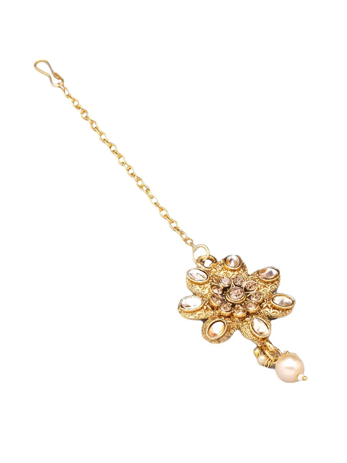 Yellow Chimes Traditional Jewellery Set for Women GoldPlated Kundan Floral Choker Necklace Set With Maangtikka For Women and Girls Yellow Chimes Earrings