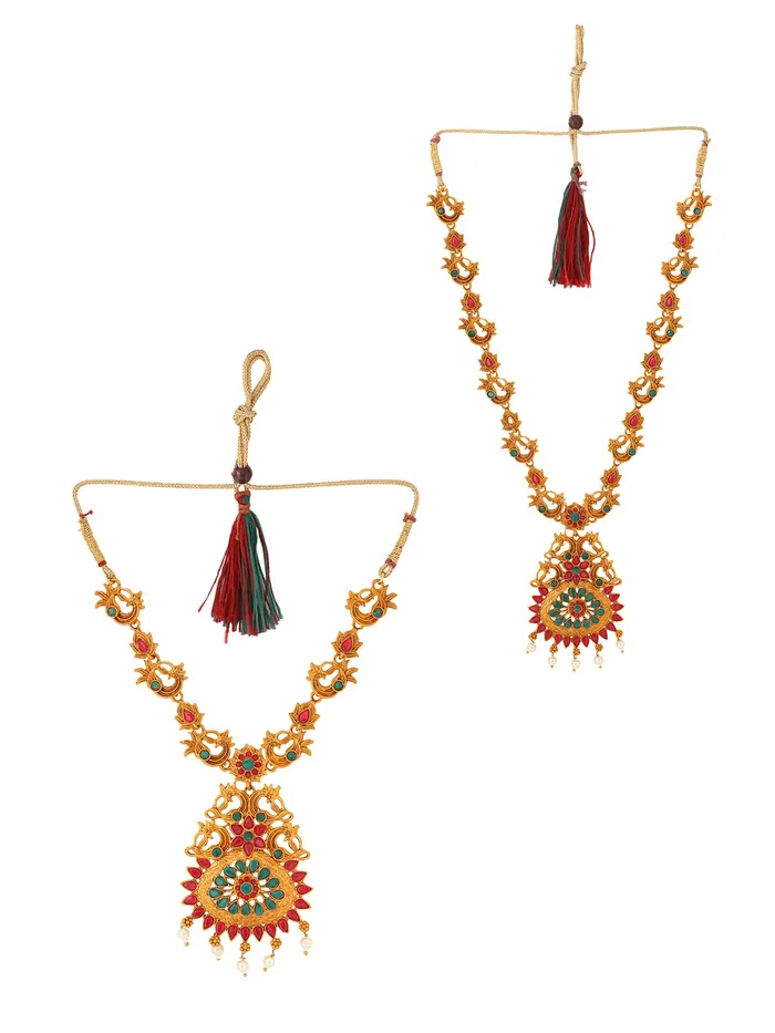 Yellow Chimes traditional Jewellery Set for Women GoldPlated Temple Necklace Set StoneStudded Necklace Set For Women Girls NK 6 Yellow Chimes Bracelets